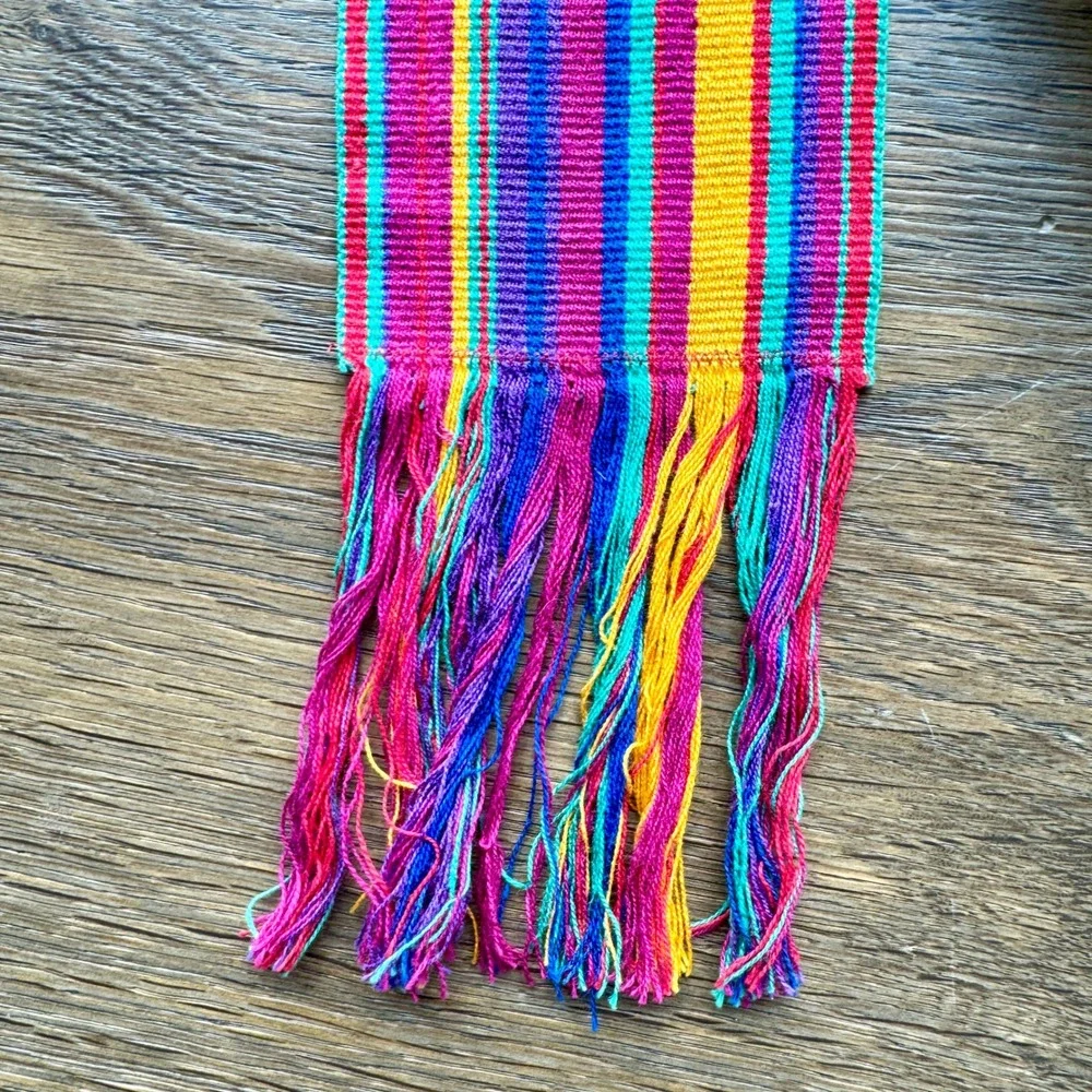 Laura Ashley Vintage‎ Woven Striped Fringe Sash Belt OS Bright Pink Multicolor